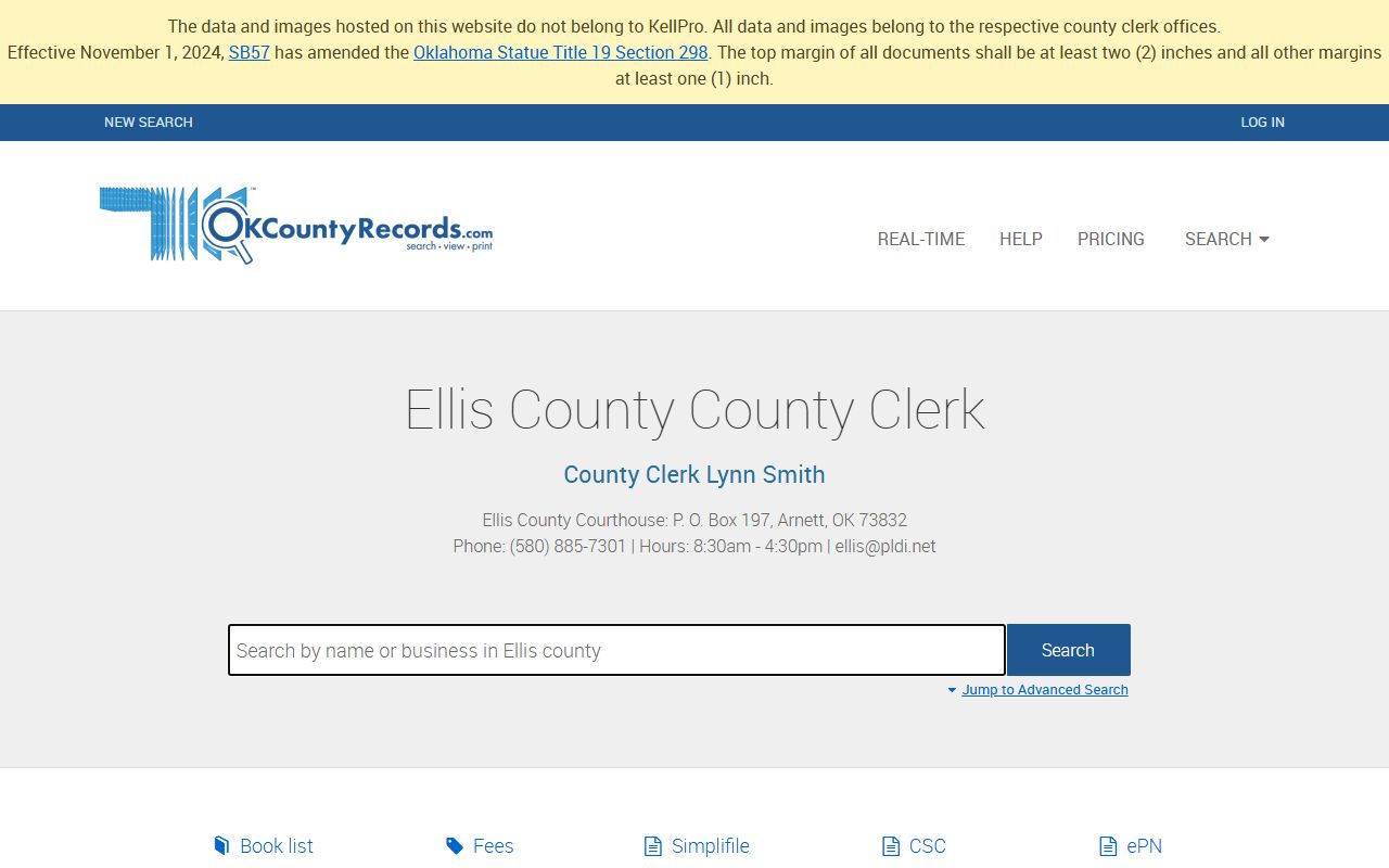 Ellis County County Clerk land-record search portal