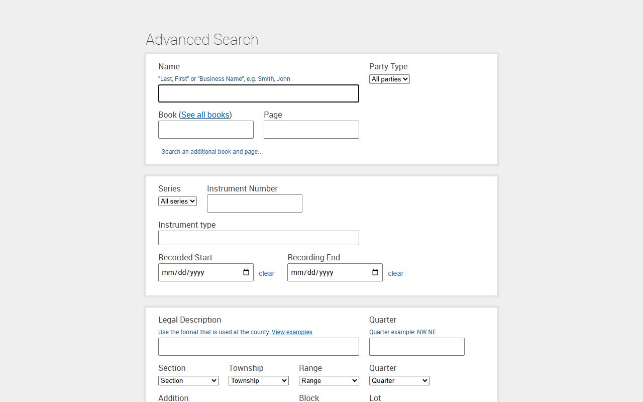 Ellis County County Clerk advanced land-record search fields