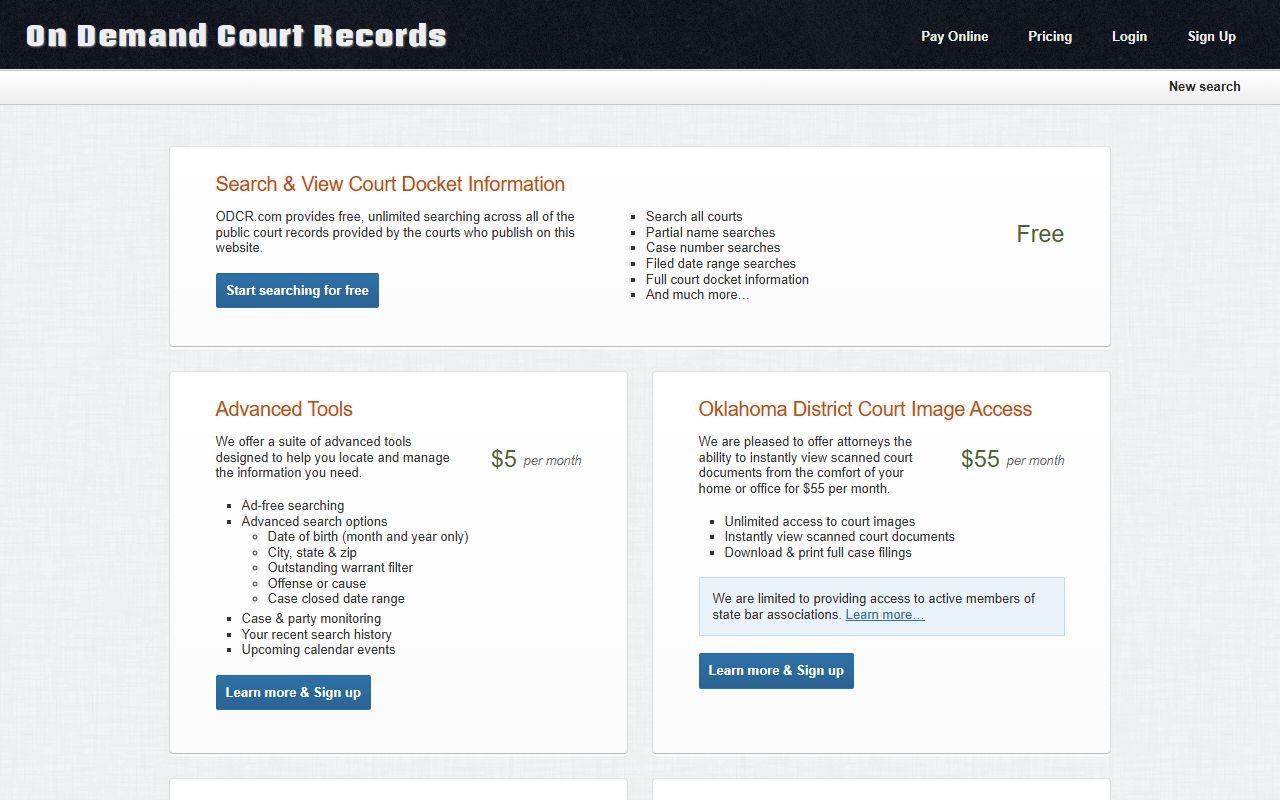 Ellis County court dockets access on the ODCR public records pricing page