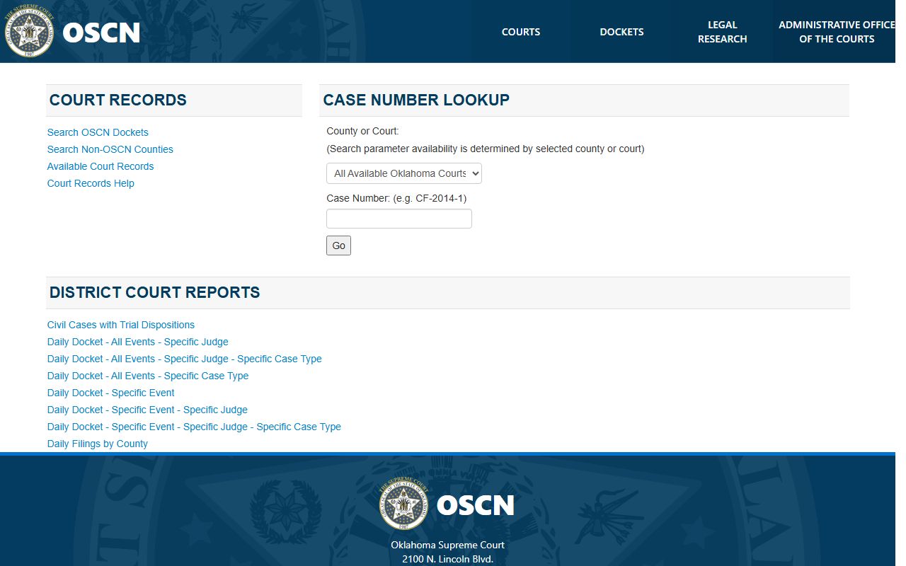 OSCN docket search for Ellis County court records