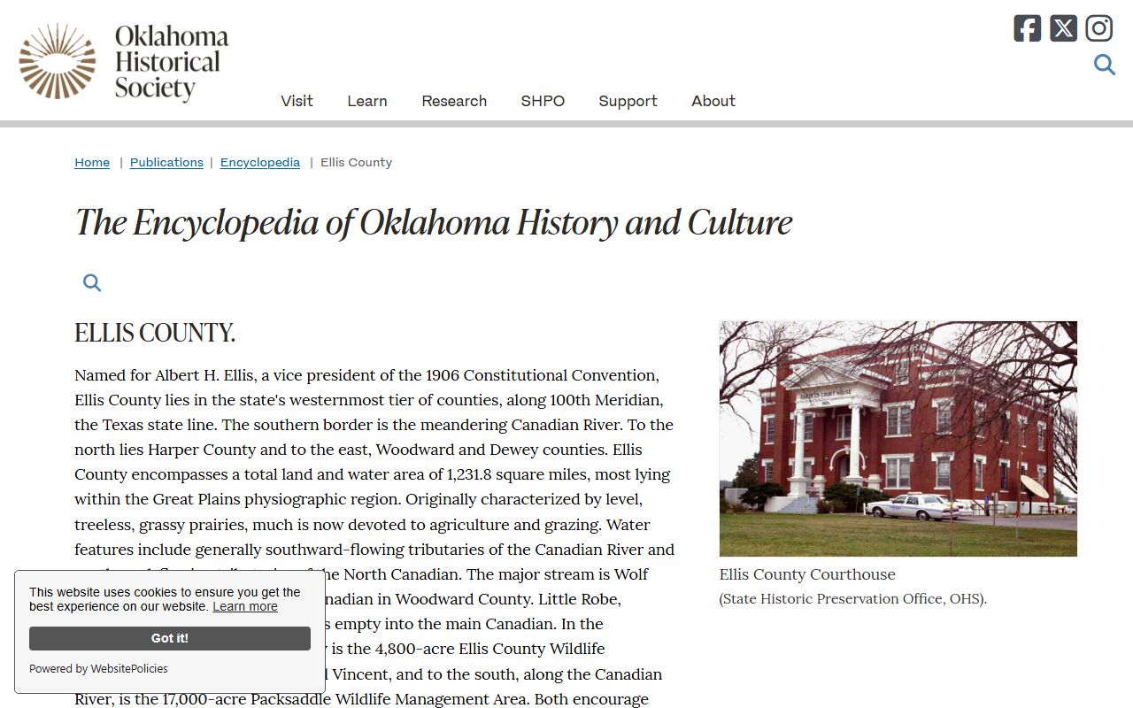 Ellis County court records and Ellis County history from the Oklahoma Historical Society