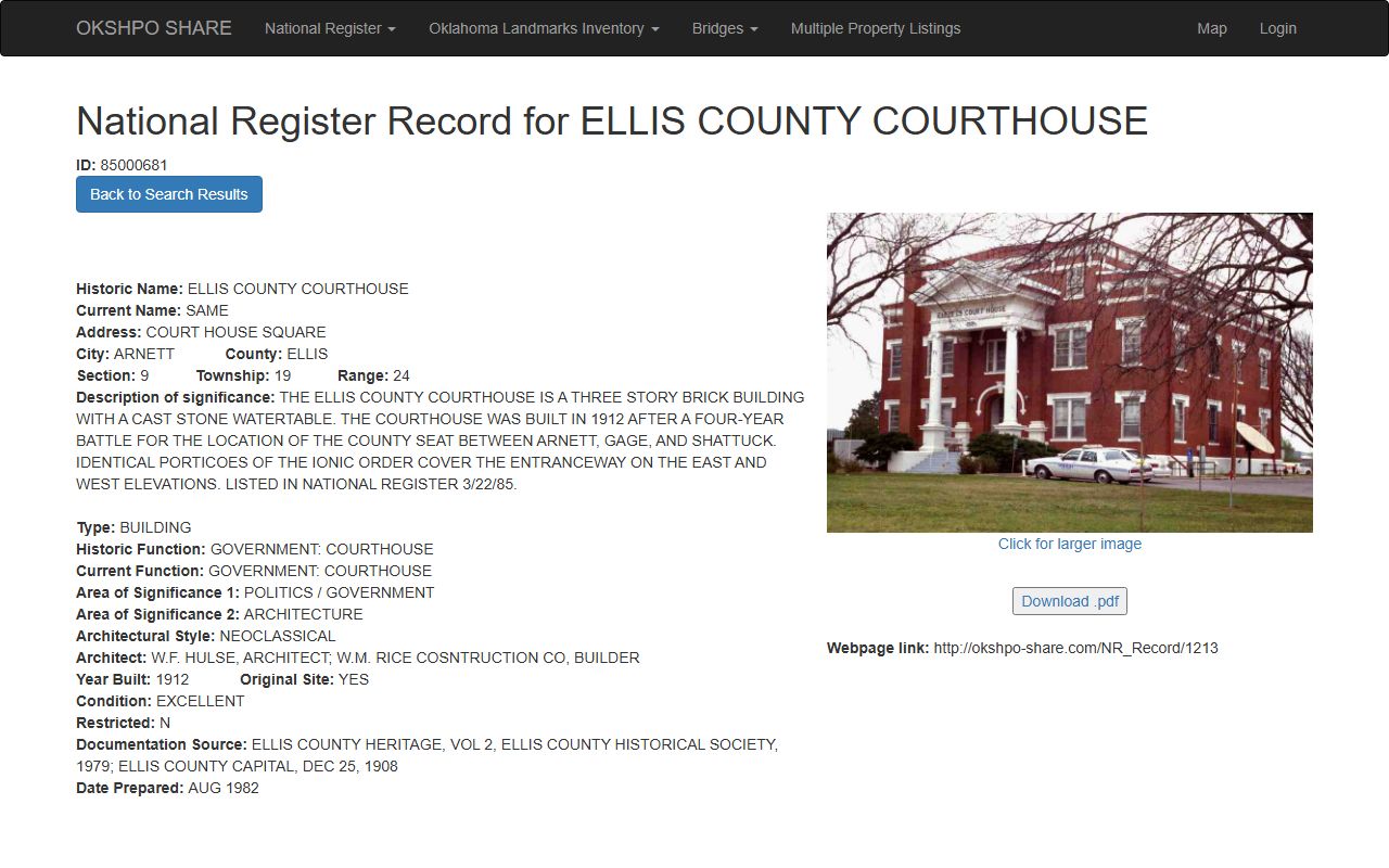 Ellis County court records and the historic Ellis County Courthouse National Register record