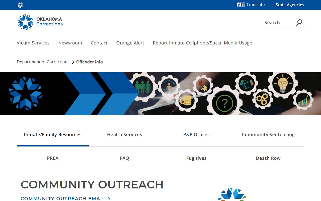 Oklahoma DOC offender information page explaining how to search Ellis County inmate and state prison records