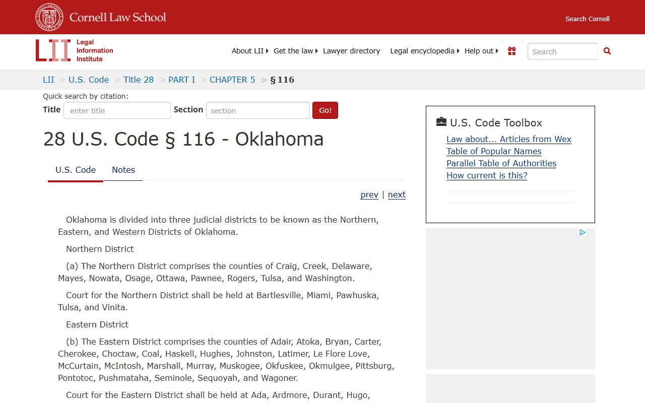 Ellis County probate records and the 28 U.S.C. 116 Oklahoma judicial districts statute