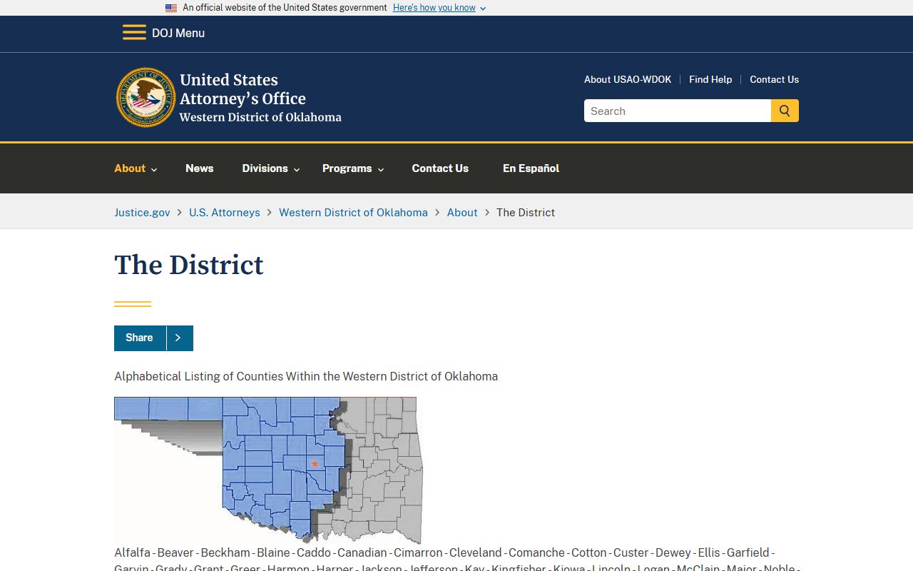 Ellis County probate records and the Western District of Oklahoma county list