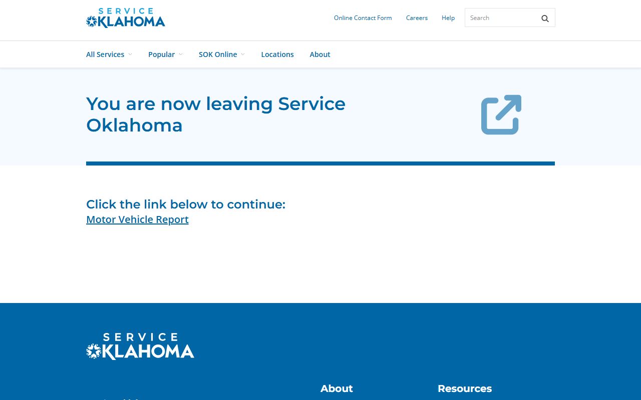 Ellis County traffic record access through the Service Oklahoma motor vehicle report exit page